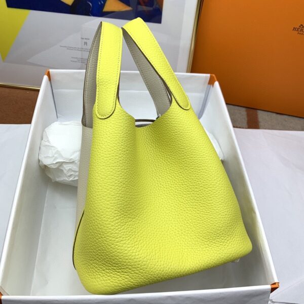 1:1 Replica Hermes Picotin Lock 18 Bag White/Yellow With Silver-Toned Hardware For Women, Women's Handbags 7.1in/18cm