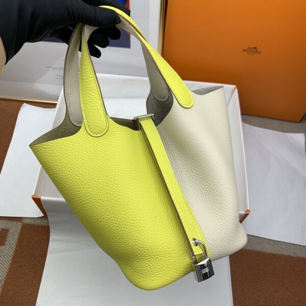 1:1 Replica Hermes Picotin Lock 18 Bag White/Yellow With Silver-Toned Hardware For Women, Women's Handbags 7.1in/18cm