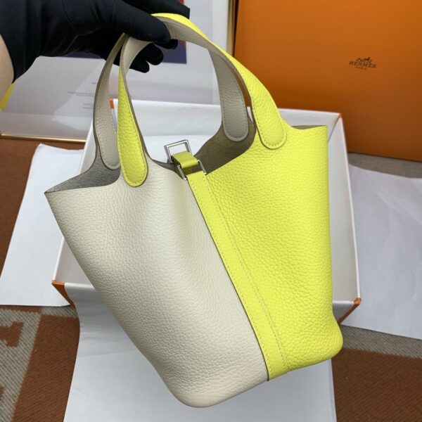 1:1 Replica Hermes Picotin Lock 18 Bag White/Yellow With Silver-Toned Hardware For Women, Women's Handbags 7.1in/18cm