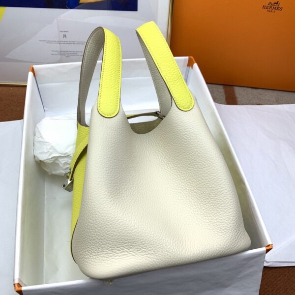 1:1 Replica Hermes Picotin Lock 18 Bag White/Yellow With Silver-Toned Hardware For Women, Women's Handbags 7.1in/18cm