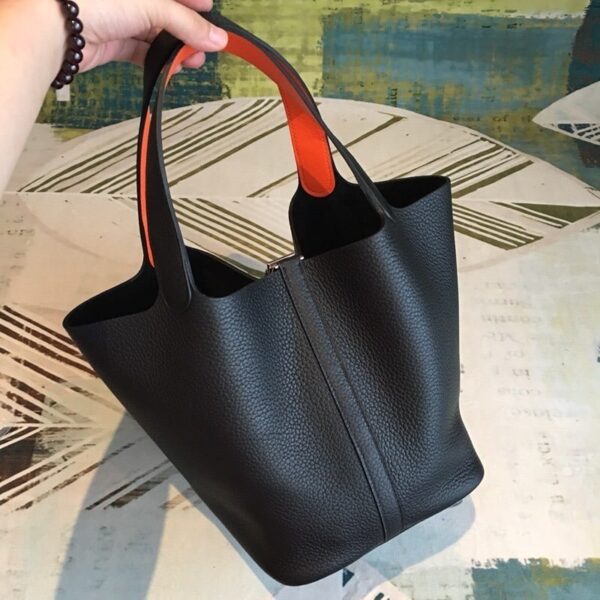 1:1 Replica Hermes Picotin Lock 18 Black Clemence Palladium Hardware For Women 7.5in/19cm