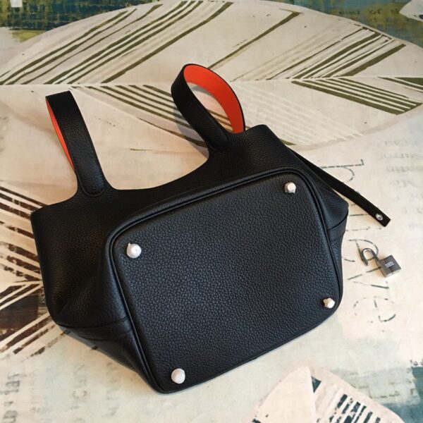 1:1 Replica Hermes Picotin Lock 18 Black Clemence Palladium Hardware For Women 7.5in/19cm
