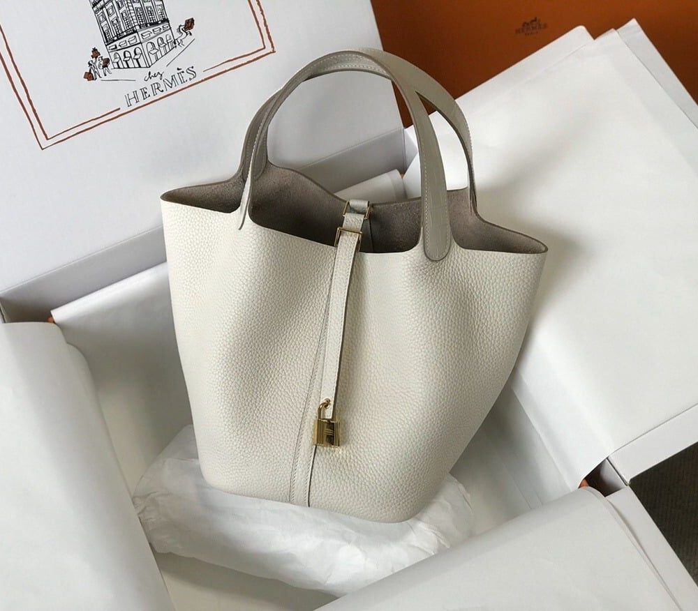 1:1 Replica Hermes Picotin Lock 18 White Bag With Gold-Toned Hardware For Women, Women's Handbags 7.1in/18cm