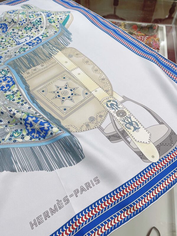 Hermes Selle des Steppes Blue Square Scarf 90cm/35in 