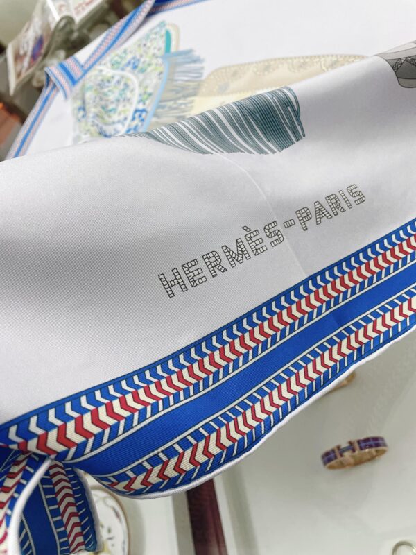 Hermes Selle des Steppes Blue Square Scarf 90cm/35in 