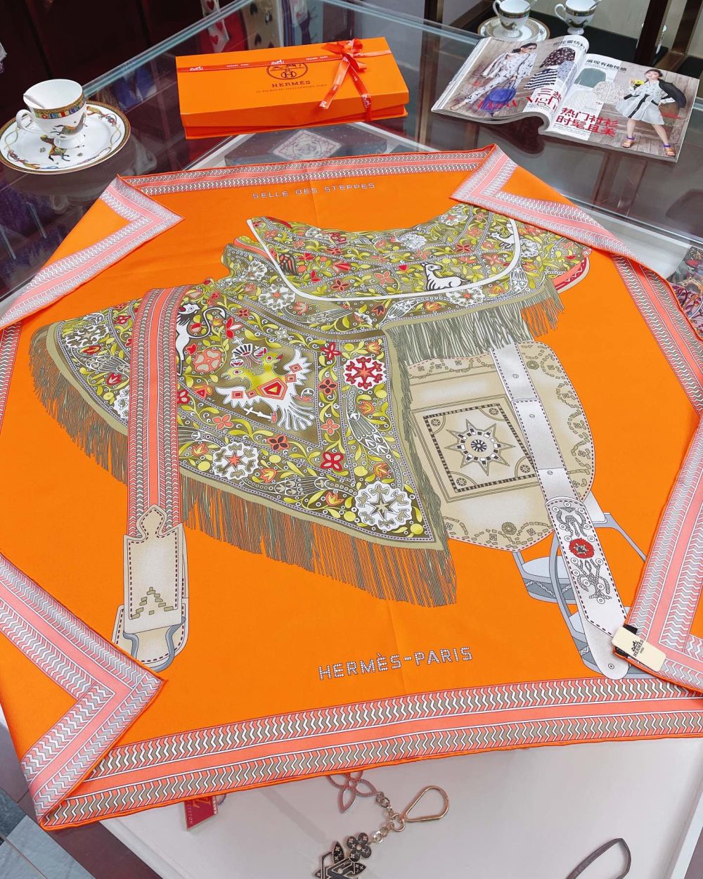 Hermes Selle des Steppes Orange Square Scarf 90cm/35in