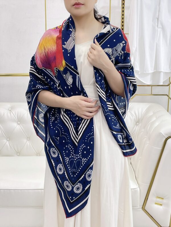 Hermes Silk Square Multiciolor Flower in Blue Scarf 140cm/55in