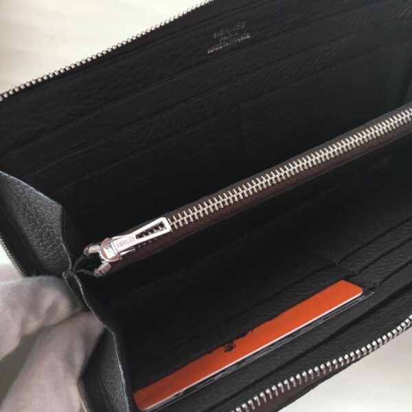 1:1 Replica Hermes Silk'In Classique Long Wallet 20cm /7.9in Silver Toned Hardware For Women Black