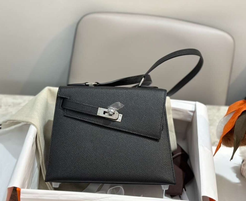 1:1 Replica Hermes Swift Kelly Pochette Black For Women 11.4in/29cm