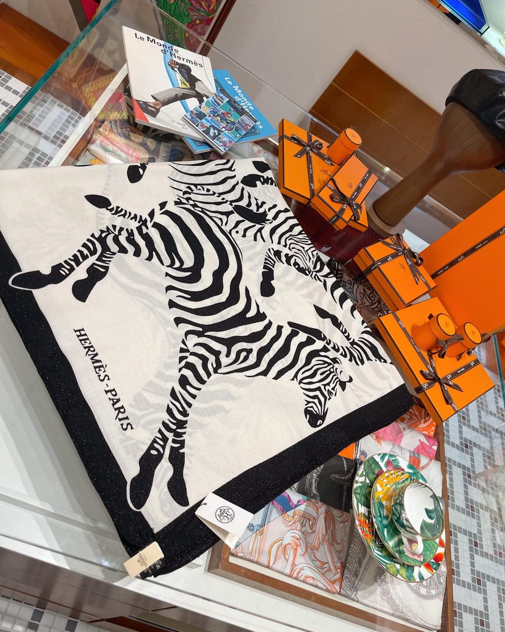 Hermes Zebra Printed Patterns Square in White Scarf 140cm/55in