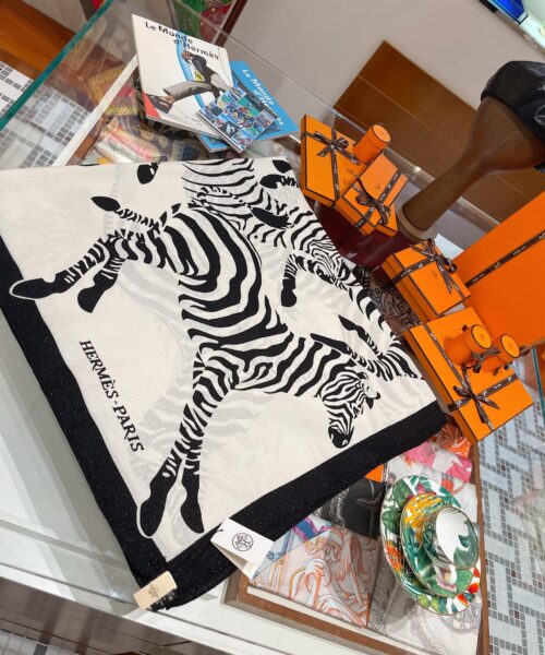 Hermes Zebra Printed Patterns Square in White Scarf 140cm/55in 