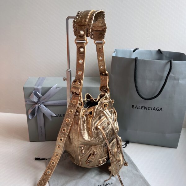 Le Cagole Xs Bucket Bag Metallized With Rhinestones In Gold Tone For Women 7.8in/20 cm 702431210D48006