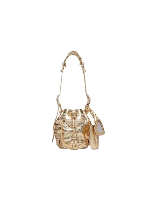 Le Cagole Xs Bucket Bag Metallized With Rhinestones In Gold Tone For Women 7.8in/20 cm 702431210D48006