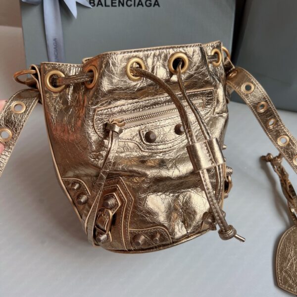 Le Cagole Xs Bucket Bag Metallized With Rhinestones In Gold Tone For Women 7.8in/20 cm 702431210D48006