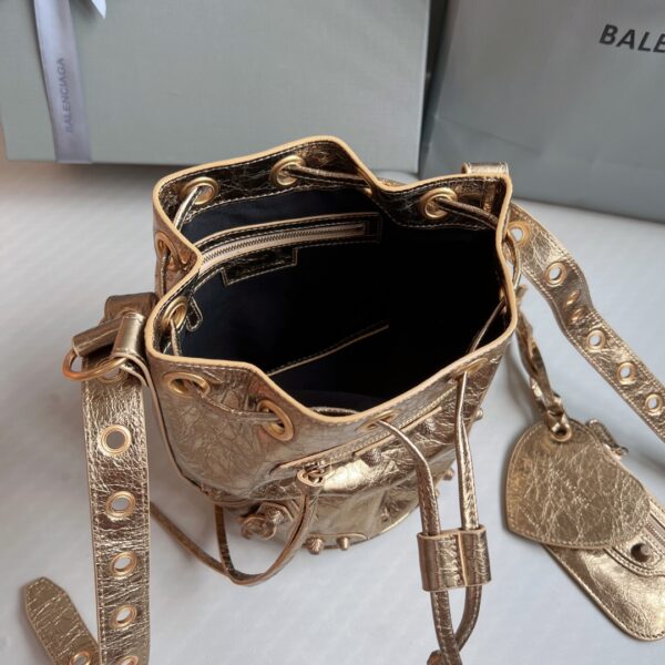 Le Cagole Xs Bucket Bag Metallized With Rhinestones In Gold Tone For Women 7.8in/20 cm 702431210D48006