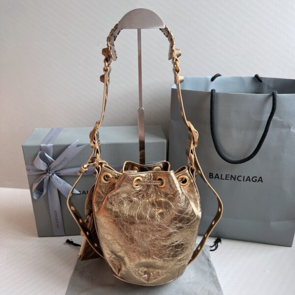 Le Cagole Xs Bucket Bag Metallized With Rhinestones In Gold Tone For Women 7.8in/20 cm 702431210D48006