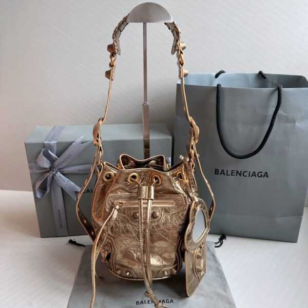 Le Cagole Xs Bucket Bag Metallized With Rhinestones In Gold Tone For Women 7.8in/20 cm 702431210D48006