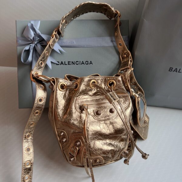 Le Cagole Xs Bucket Bag Metallized With Rhinestones In Gold Tone For Women 7.8in/20 cm 702431210D48006