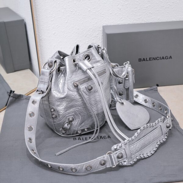 Le Cagole Xs Bucket Bag Metallized With Rhinestones In Gold Tone/Sliver Tone/Grey For Women 7.8in/20 cm