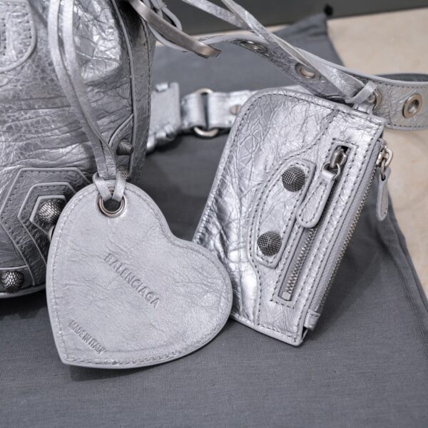 Le Cagole Xs Bucket Bag Metallized With Rhinestones In Gold Tone/Sliver Tone/Grey For Women 7.8in/20 cm