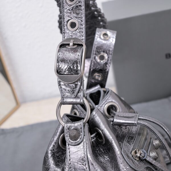 Le Cagole Xs Bucket Bag Metallized With Rhinestones In Gold Tone/Sliver Tone/Grey For Women 7.8in/20 cm