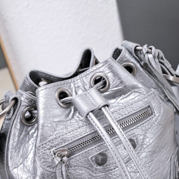 Le Cagole Xs Bucket Bag Metallized With Rhinestones In Gold Tone/Sliver Tone/Grey For Women 7.8in/20 cm
