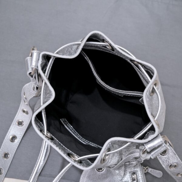 Le Cagole Xs Bucket Bag Metallized With Rhinestones In Gold Tone/Sliver Tone/Grey For Women 7.8in/20 cm