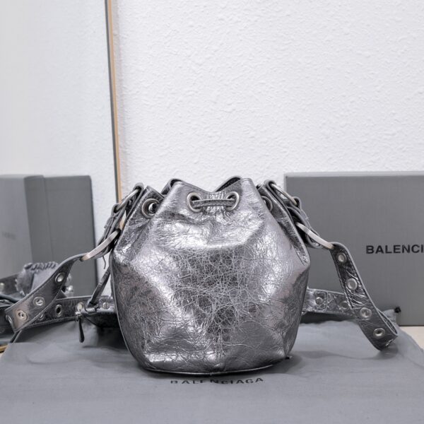 Le Cagole Xs Bucket Bag Metallized With Rhinestones In Gold Tone/Sliver Tone/Grey For Women 7.8in/20 cm
