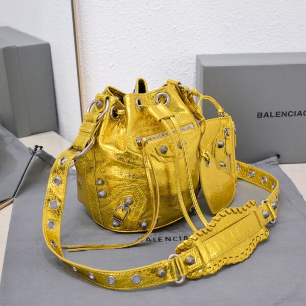 Le Cagole Xs Bucket Bag Metallized With Rhinestones In Gold Tone/Sliver Tone/Grey For Women 7.8in/20 cm