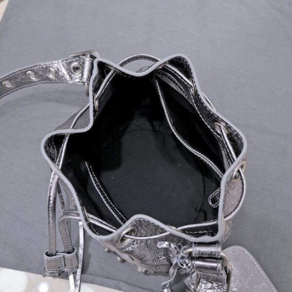 Le Cagole Xs Bucket Bag Metallized With Rhinestones In Gold Tone/Sliver Tone/Grey For Women 7.8in/20 cm