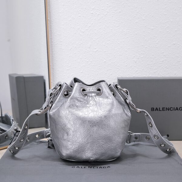Le Cagole Xs Bucket Bag Metallized With Rhinestones In Gold Tone/Sliver Tone/Grey For Women 7.8in/20 cm