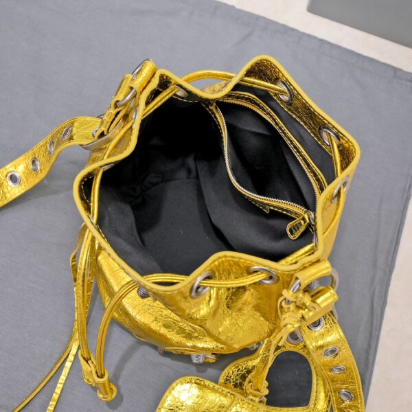 Le Cagole Xs Bucket Bag Metallized With Rhinestones In Gold Tone/Sliver Tone/Grey For Women 7.8in/20 cm