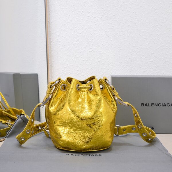 Le Cagole Xs Bucket Bag Metallized With Rhinestones In Gold Tone/Sliver Tone/Grey For Women 7.8in/20 cm