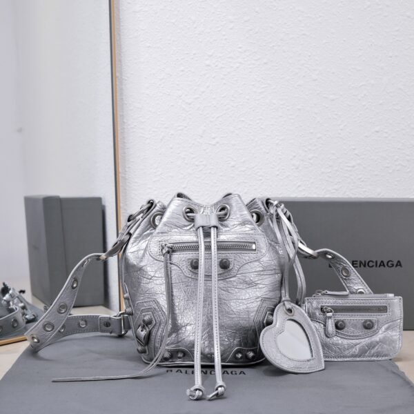 Le Cagole Xs Bucket Bag Metallized With Rhinestones In Gold Tone/Sliver Tone/Grey For Women 7.8in/20 cm