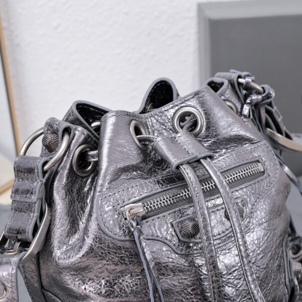 Le Cagole Xs Bucket Bag Metallized With Rhinestones In Gold Tone/Sliver Tone/Grey For Women 7.8in/20 cm