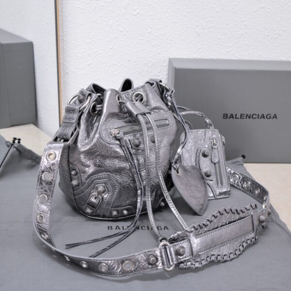 Le Cagole Xs Bucket Bag Metallized With Rhinestones In Gold Tone/Sliver Tone/Grey For Women 7.8in/20 cm