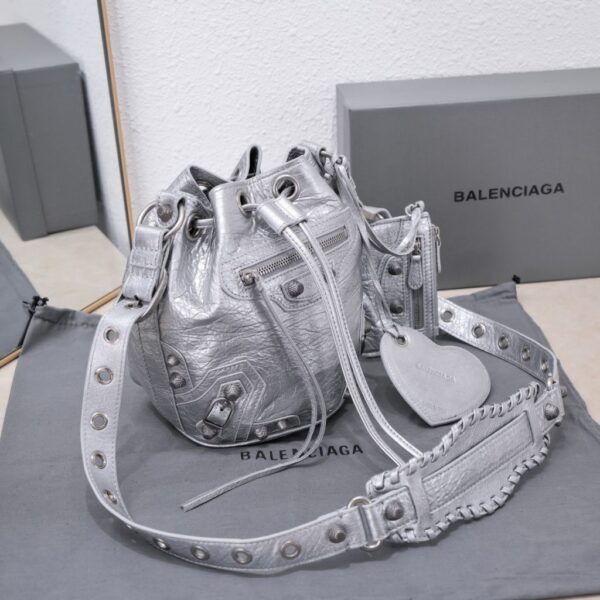 Le Cagole Xs Bucket Bag Metallized With Rhinestones In Gold Tone/Sliver Tone/Grey For Women 7.8in/20 cm