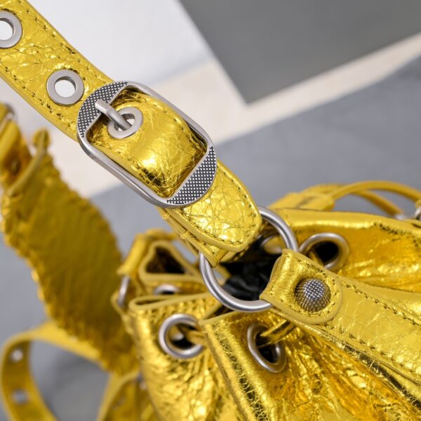 Le Cagole Xs Bucket Bag Metallized With Rhinestones In Gold Tone/Sliver Tone/Grey For Women 7.8in/20 cm