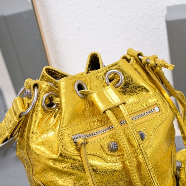 Le Cagole Xs Bucket Bag Metallized With Rhinestones In Gold Tone/Sliver Tone/Grey For Women 7.8in/20 cm