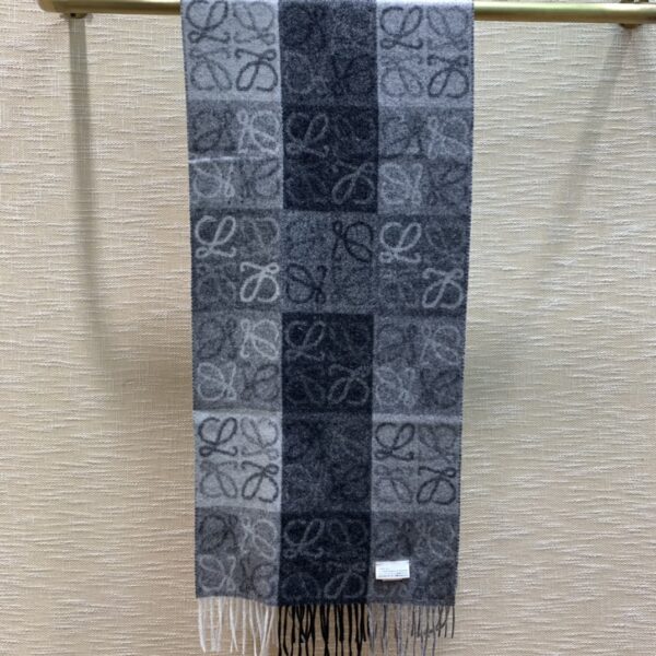 Loewe Anagram In Wool And Cashmere Navy Blue Scarf 180cm/71in