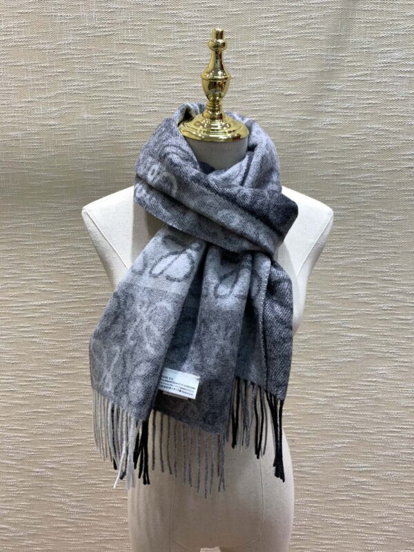 Loewe Anagram In Wool And Cashmere Navy Blue Scarf 180cm/71in 