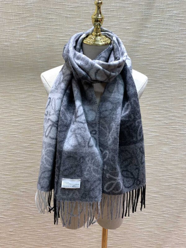 Loewe Anagram In Wool And Cashmere Navy Blue Scarf 180cm/71in 