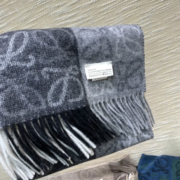 Loewe Anagram In Wool And Cashmere Navy Blue Scarf 180cm/71in