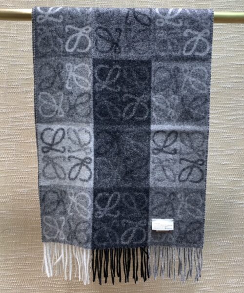 Loewe Anagram In Wool And Cashmere Navy Blue Scarf 180cm/71in 