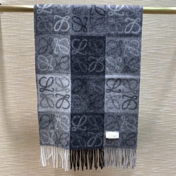 Loewe Anagram In Wool And Cashmere Navy Blue Scarf 180cm/71in
