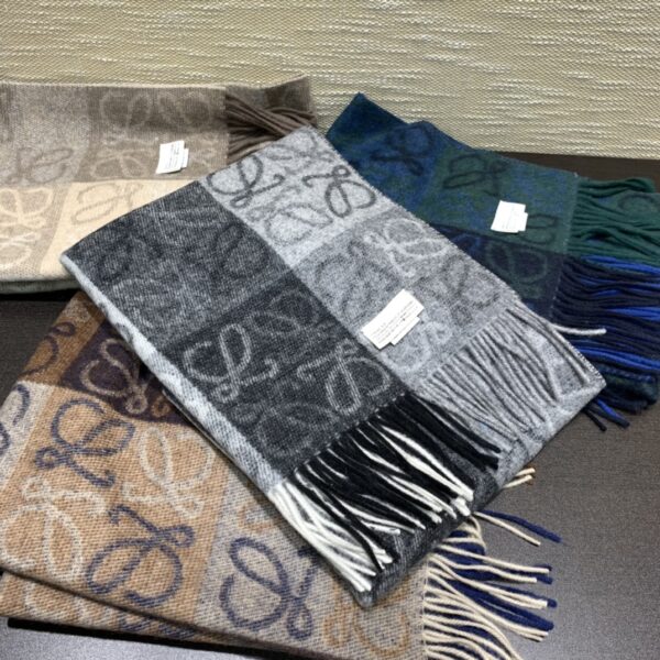 Loewe Anagram In Wool And Cashmere Navy Blue Scarf 180cm/71in