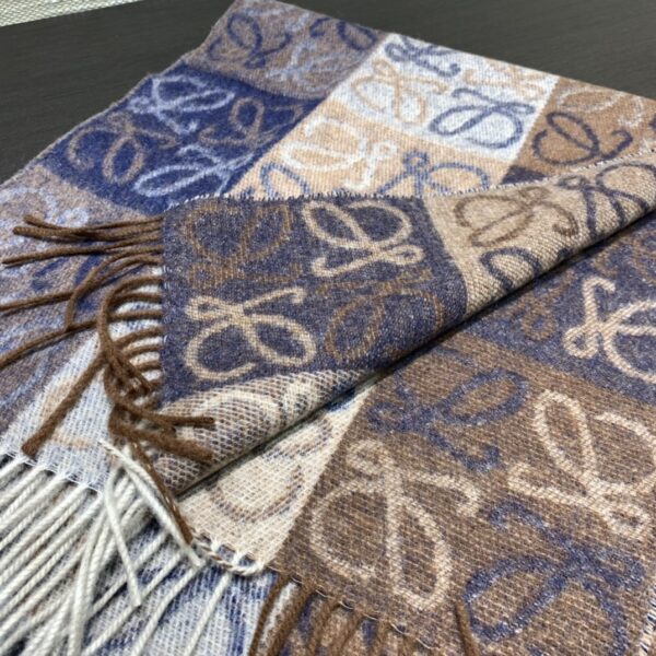 Loewe Anagram In Wool And Cashmere Navy/Brown Scarf 180cm/71in 0010478220