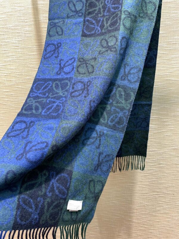 Loewe Navy & Green Wool Anagram Scarf 180cm/71in 