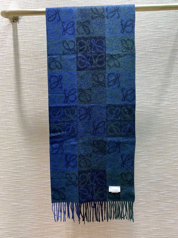 Loewe Navy & Green Wool Anagram Scarf 180cm/71in 