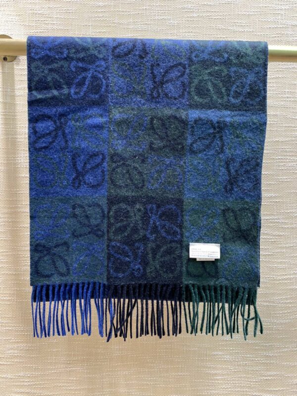 Loewe Navy & Green Wool Anagram Scarf 180cm/71in 